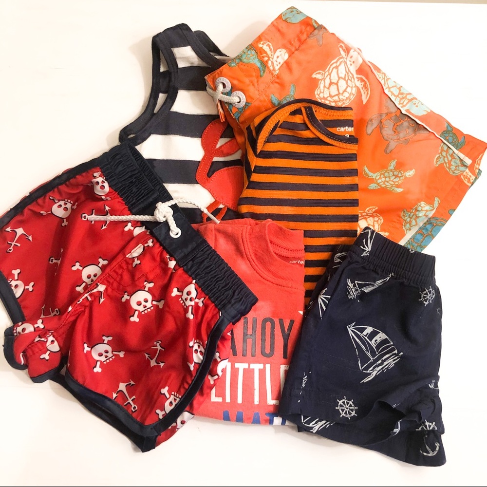 Boys 3 months 7 pc shorts, onesies, swim wear, tee